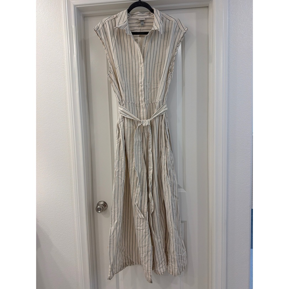 A New Day Striped Sleeveless Jumpsuit Womens Large Cream Button Front Tie Waist
